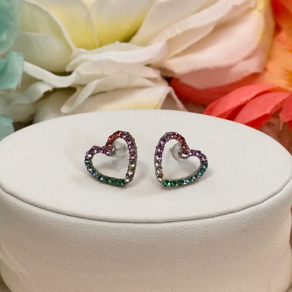 Multi Colored Heart Gemstone Stud Earrings NEW!